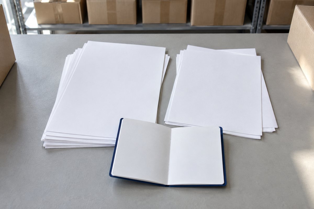 出荷棚のそばにそろえた取引書類と通帳型冊子