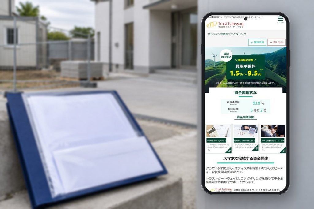 工事現場の出入口と取引書類ホルダー