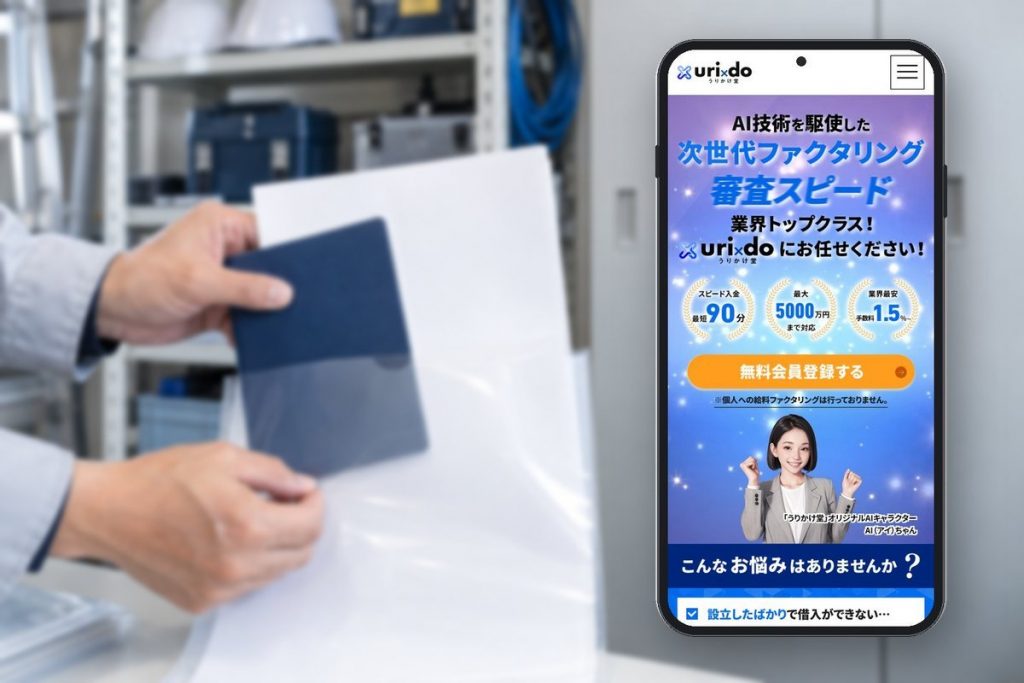設備工事事業所で通帳型冊子と契約書類を整理する手元